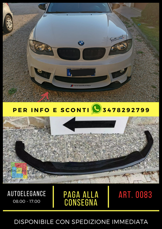 LAMA PER BMW SERIE 1 E81 E87 E82 E88 M1 SPLITTER PARAURTI ANTERIORE NERO LUCIDO.