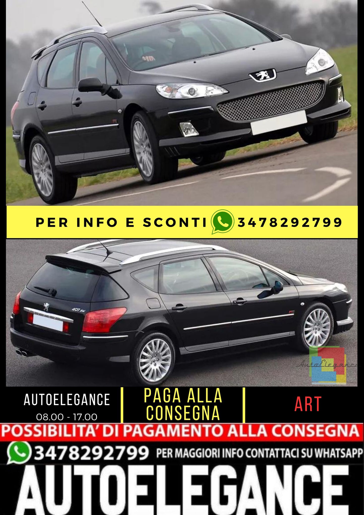 😎PLITTER ANTERIORI + SPOILER TETTO ADATTO PER PEUGEOT 407😎