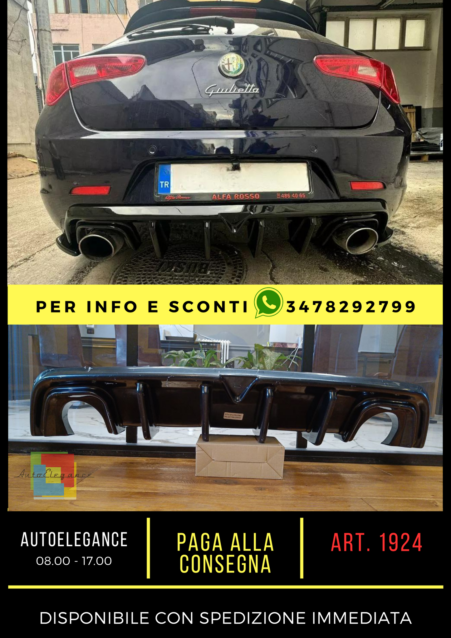 ✨DIFFUSORE ADATTO PER ALFA ROMEO GIULIETTA LOOK TUNING NERO LUCIDO✨