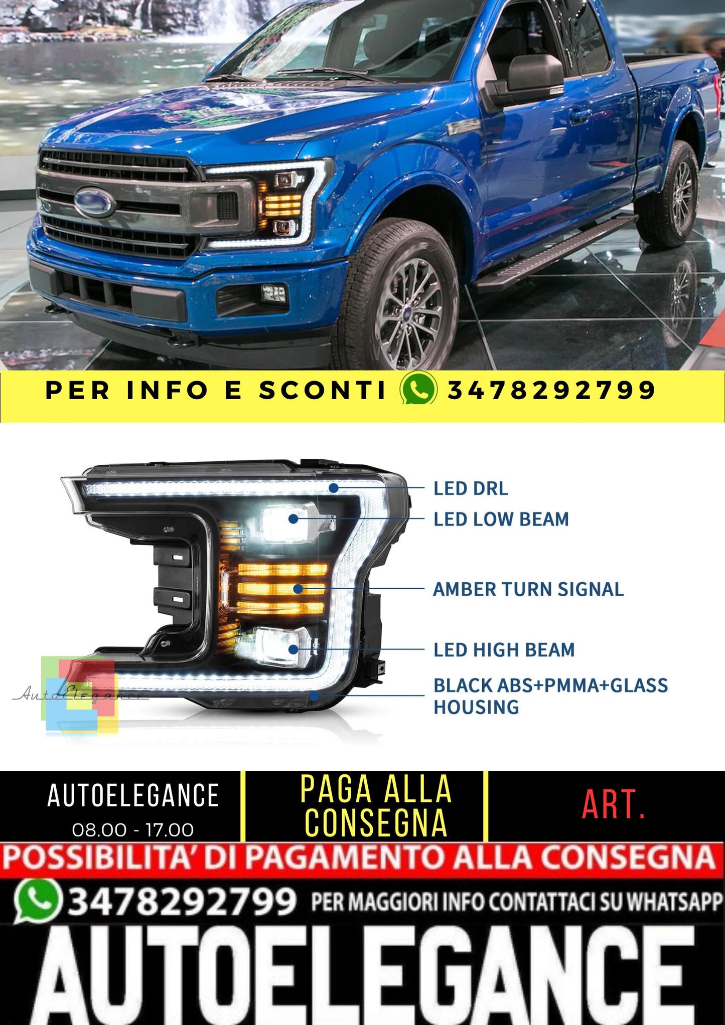 Fari per proiettori a LED per Ford F150 2018-2020 (senza segnale di svolta sequenziale)