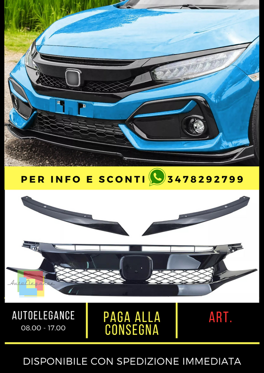 ✨Griglia a nido d'ape Nero Lucido per Honda Civic FK 2016-2020✨