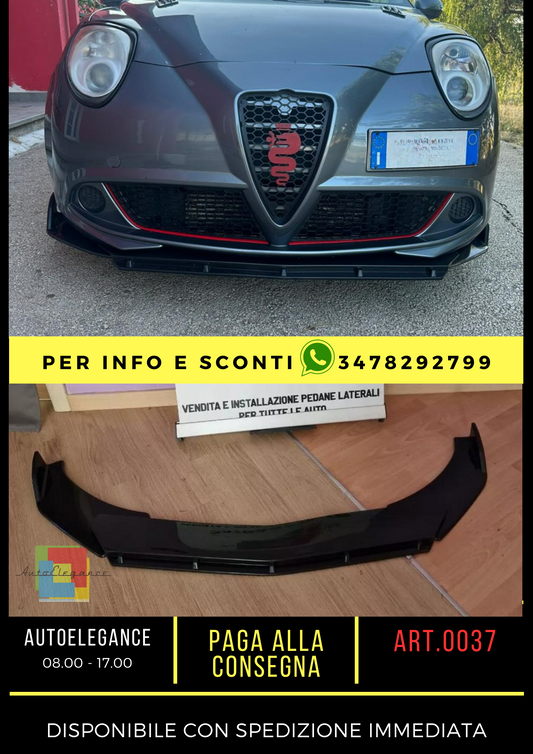 PER ALFA ROMEO MITO 2008+ SPLITTER PARAURTI ANTERIORE NERO LUCIDO LOOK RS 0037