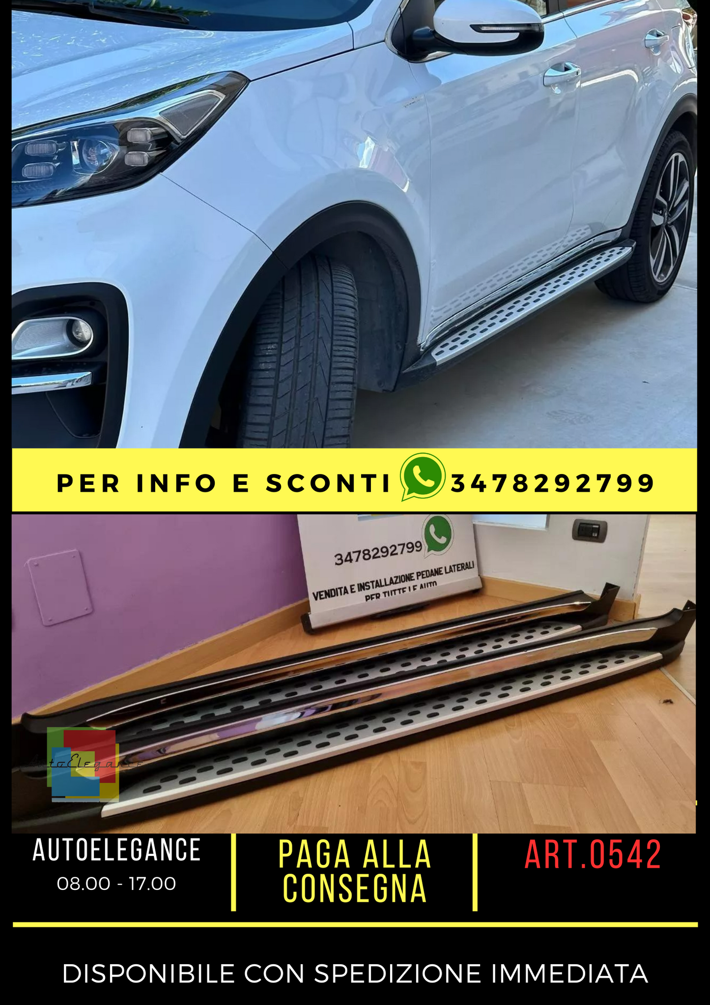 ✨PEDANE LATERALI ADATTE PER KIA SPORTAGE 2015+ ACCIAIO INOX E PVC✨