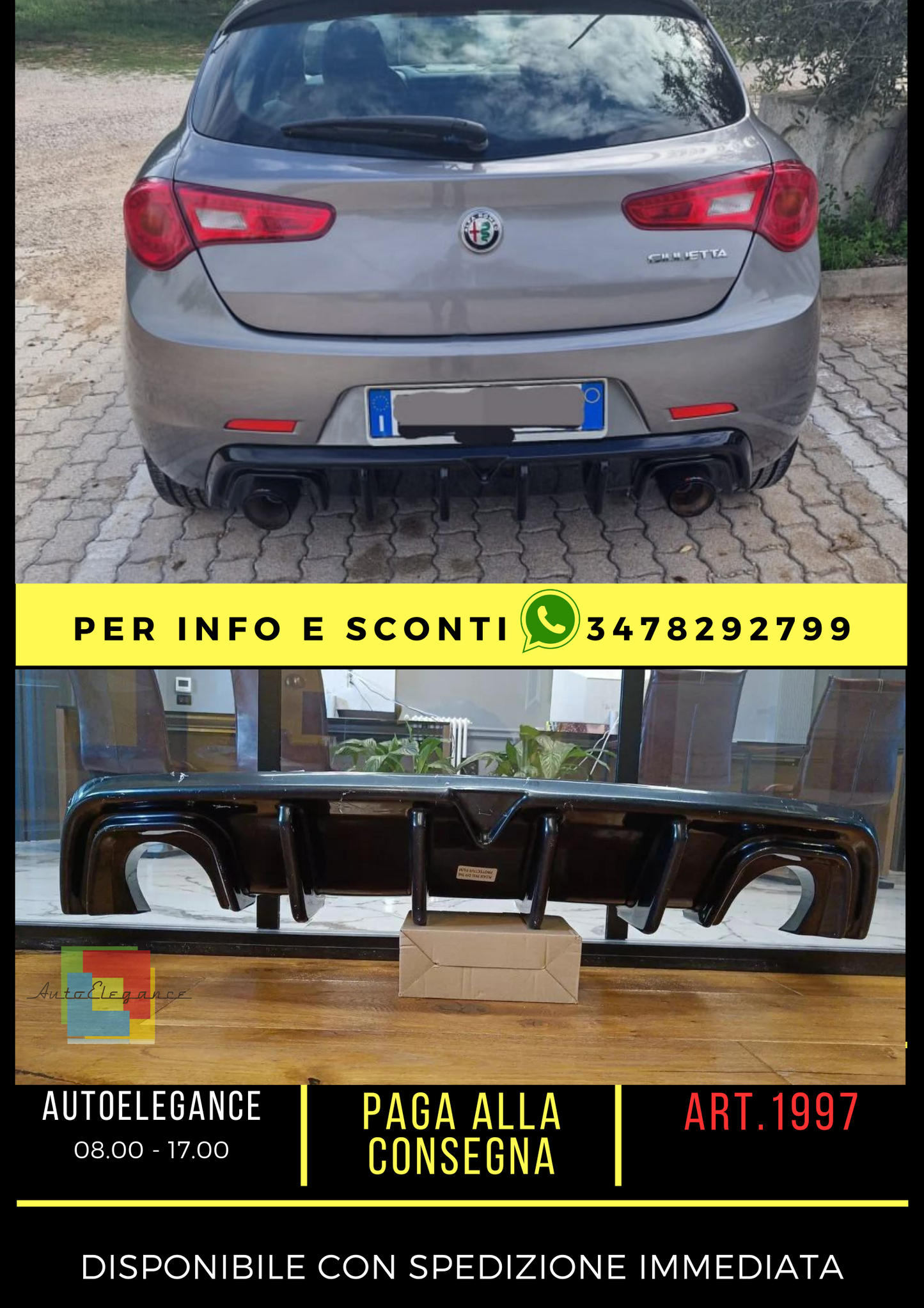 ✨DIFFUSORE ADATTO PER ALFA ROMEO GIULIETTA LOOK TUNING NERO LUCIDO✨