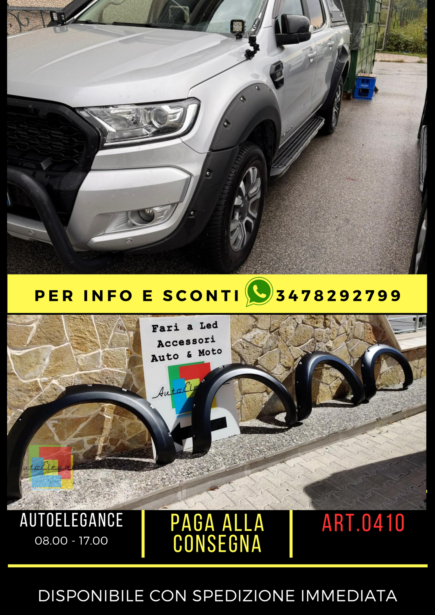 PARAFANGHI ALLARGATI PER FORD RANGER T6 T7 T8 LOOK SPORTIVO IN ABS TOP QUALITA