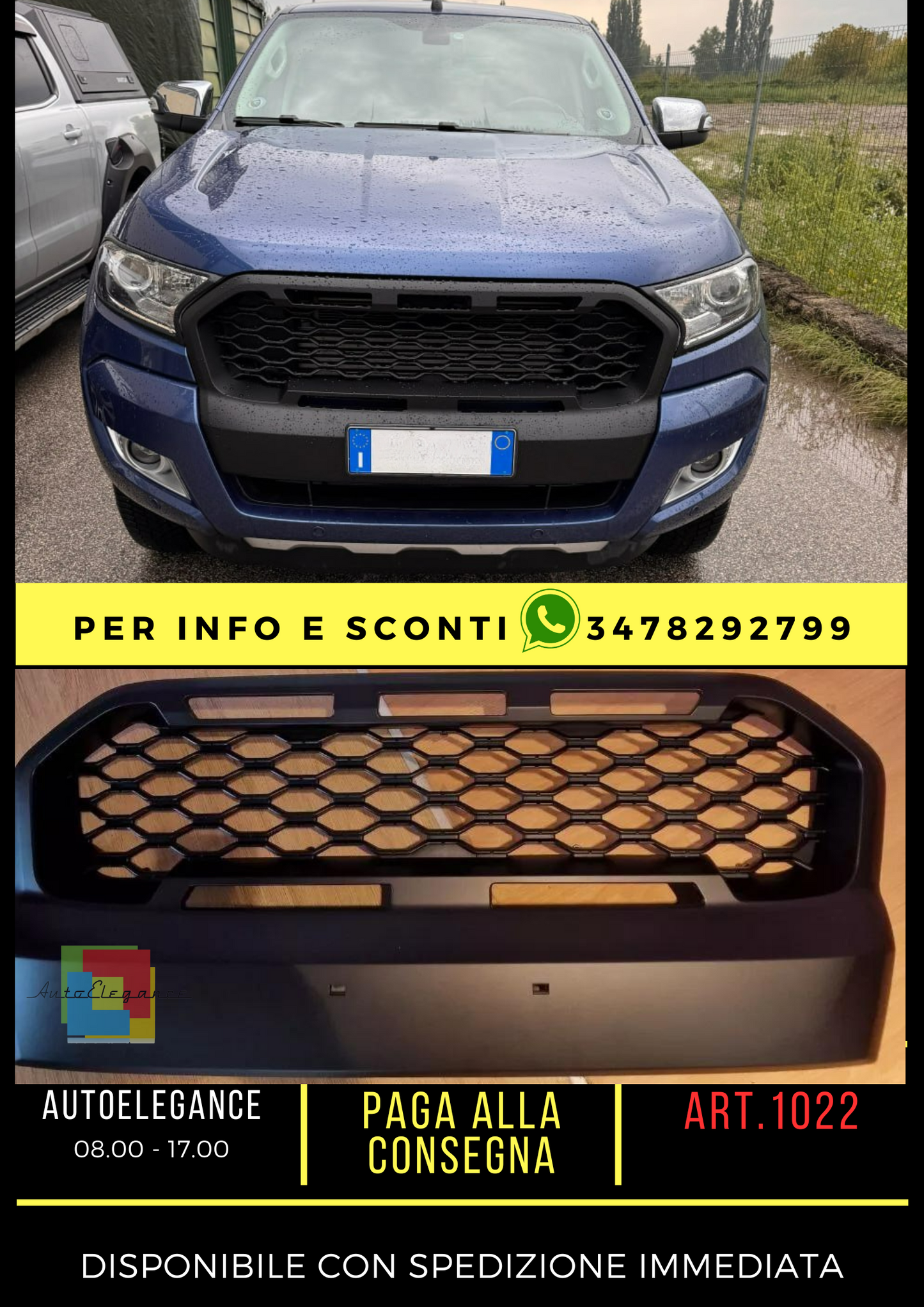 ✨FRONT GRILLE FOR FORD RANGER T6 2015-2021 SPORTS LOOK ABS HONEYCOMB✨