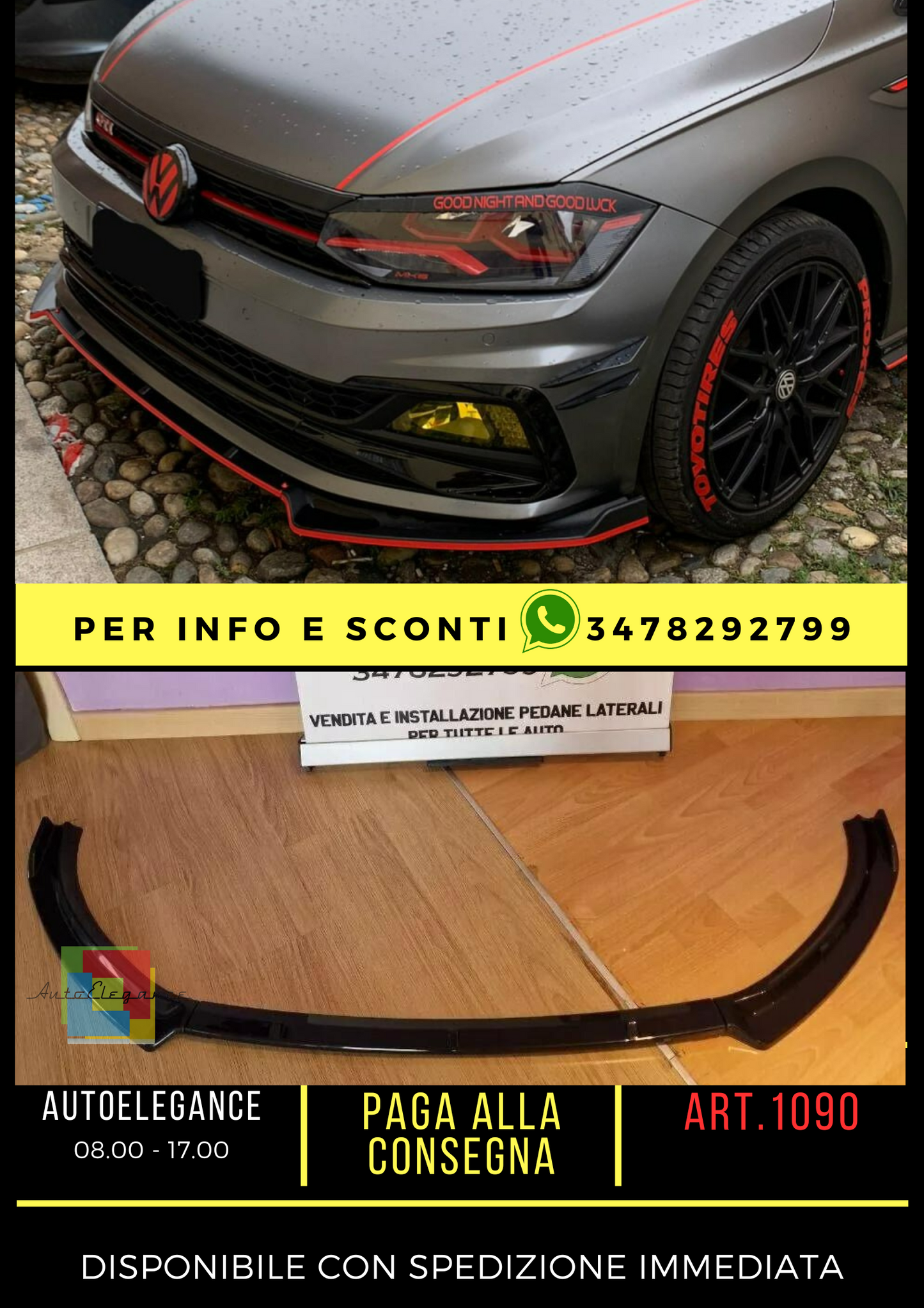 ⭐VW POLO SPLITTER AW1 2017+ LOOK STANDARD EVO NERO LUCIDO⭐