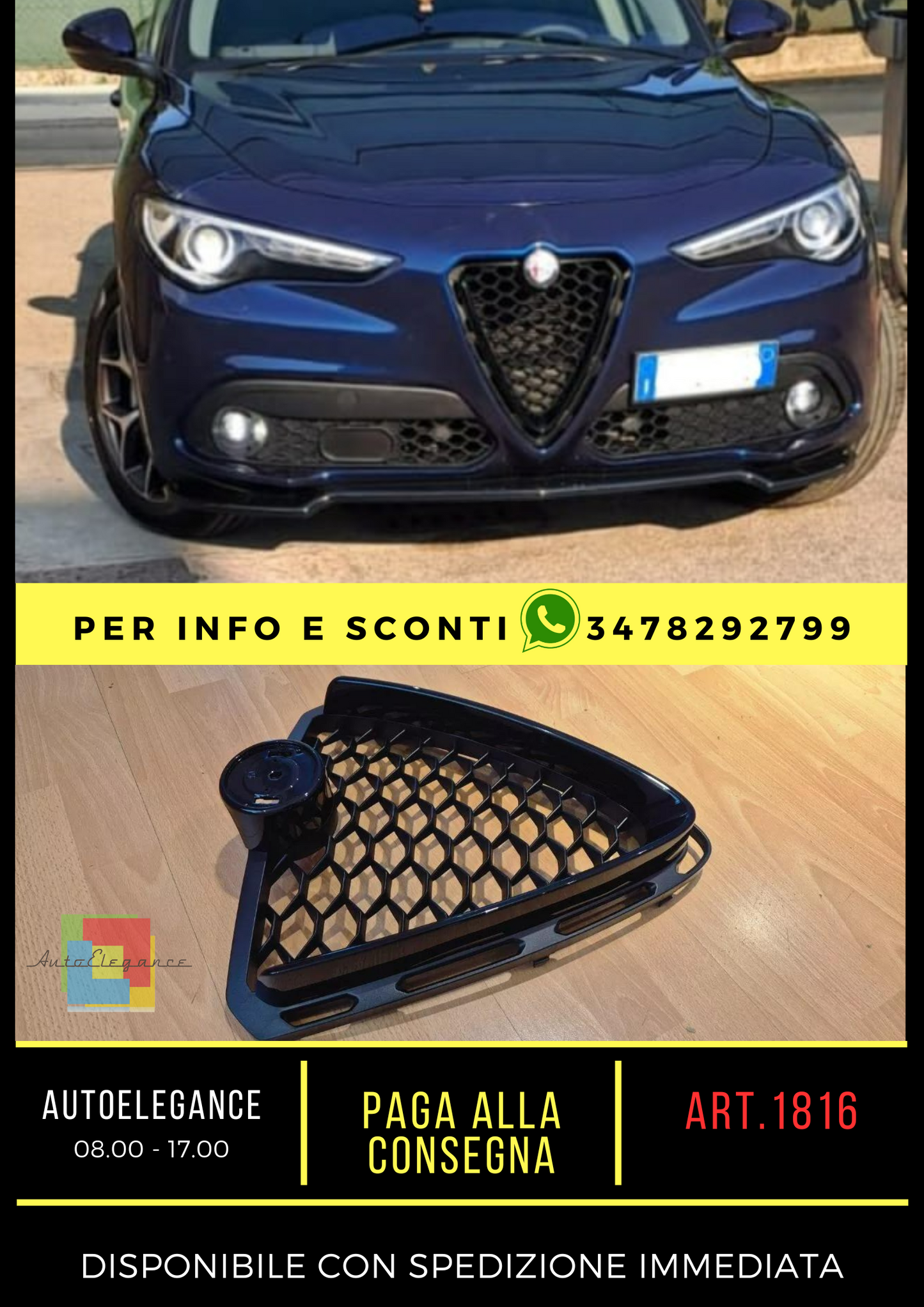 ✨GRILLE SUITABLE FOR ALFA ROMEO STELVIO 949 2016-2023 GLOSSY BLACK✨