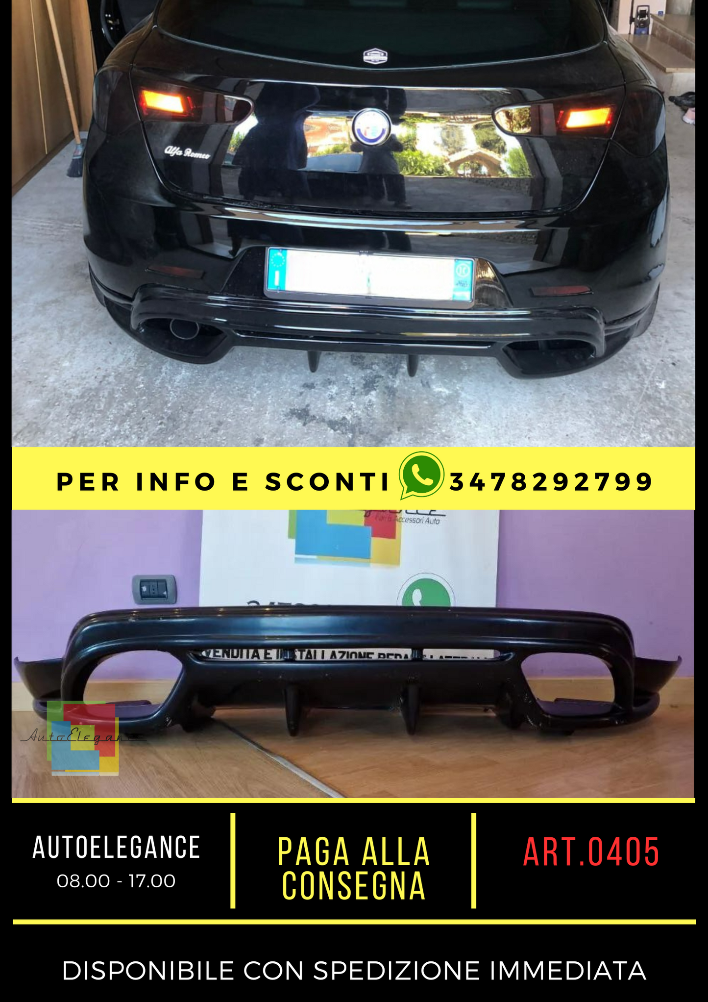 ✨DIFFUSORE POSTERIORE ADATTO PER ALFA ROMEO GIULIETTA NERO LUCIDO✨