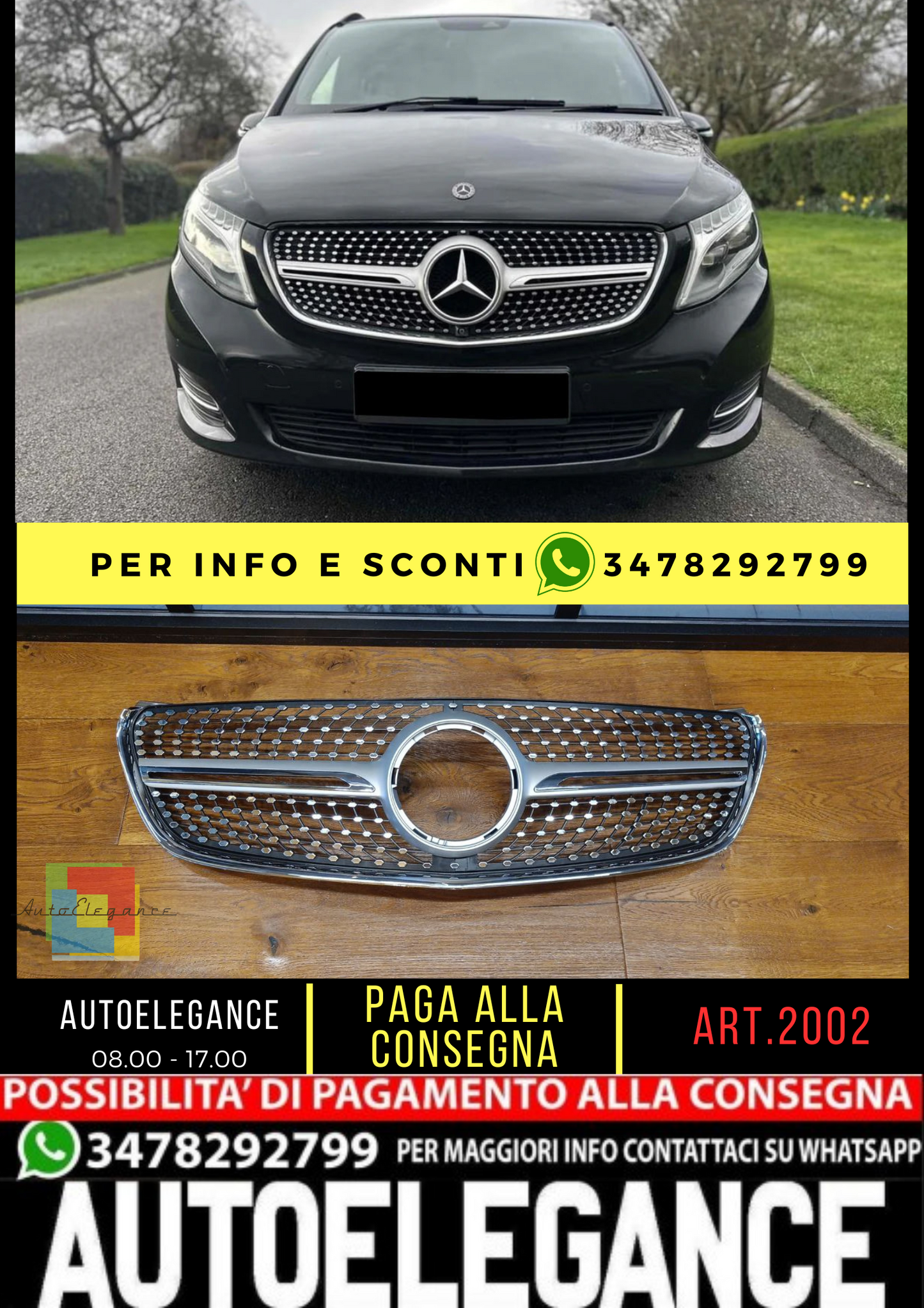💎GRILLE SUITABLE FOR V-CLASS W447 2014-2019 AMG LOOK LIFT 2019+ DIAMANT💎