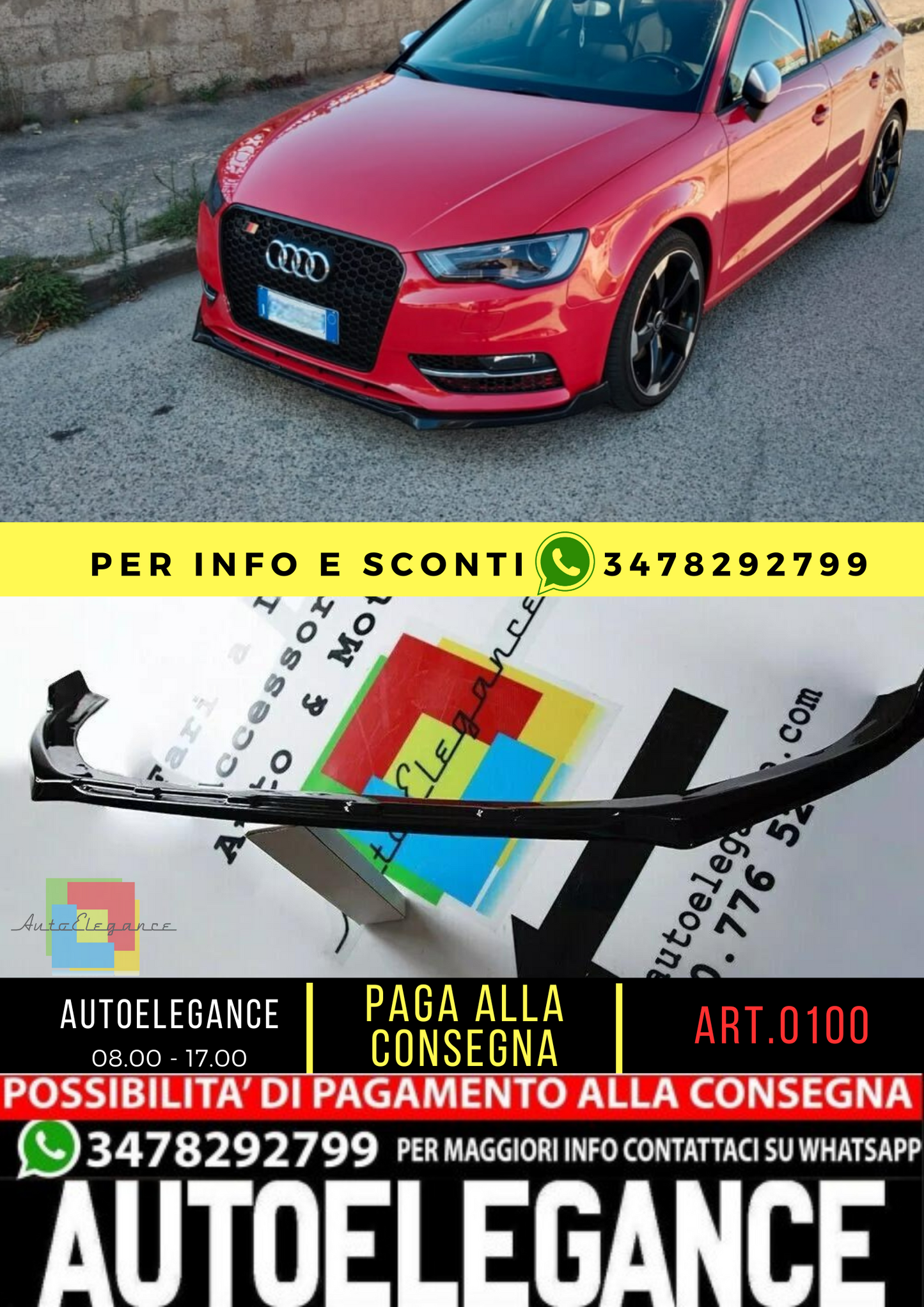 ✨SPLITTER ANTERIORE ADATTO PER AUDI A3 8V 2012-2016 STANDARD NERO✨