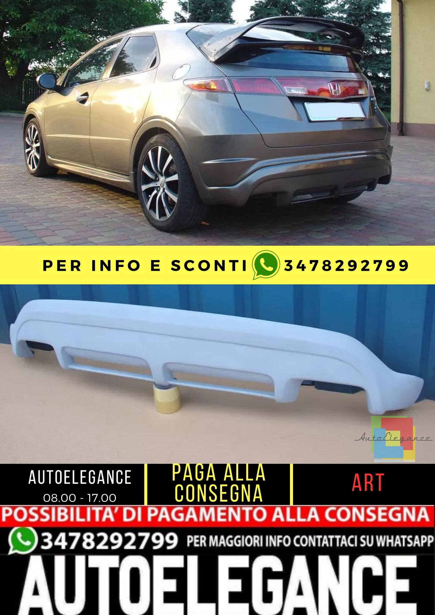 😍KIT DIFFUSORE ADATTO PER HONDA CIVIC ( 2006 - 2010 )😍