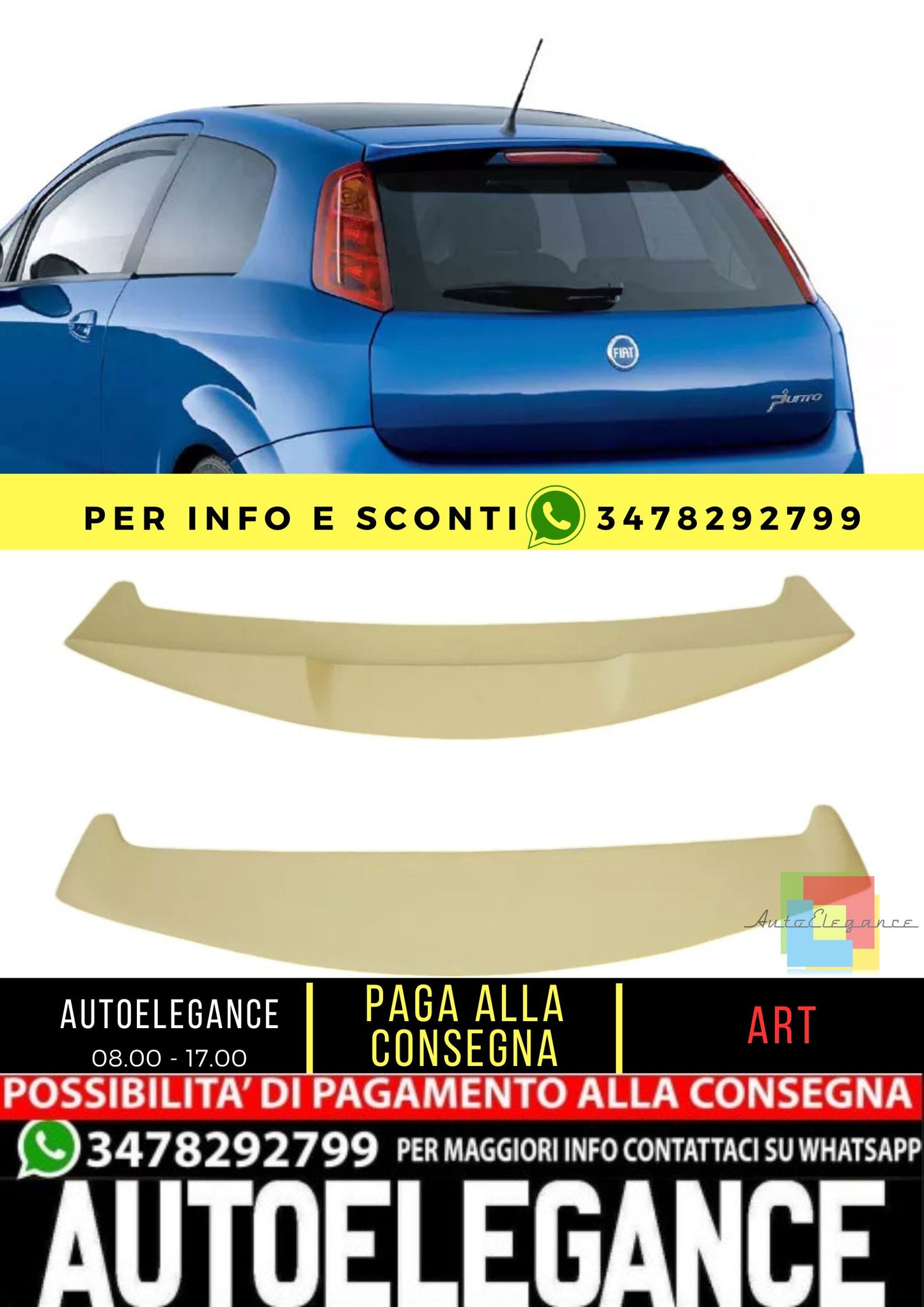 ✨SPOILER ALETTONE ADATTO PER FIAT GRANDE PUNTO / PUNTO EVO ( 2005-2012 )✨