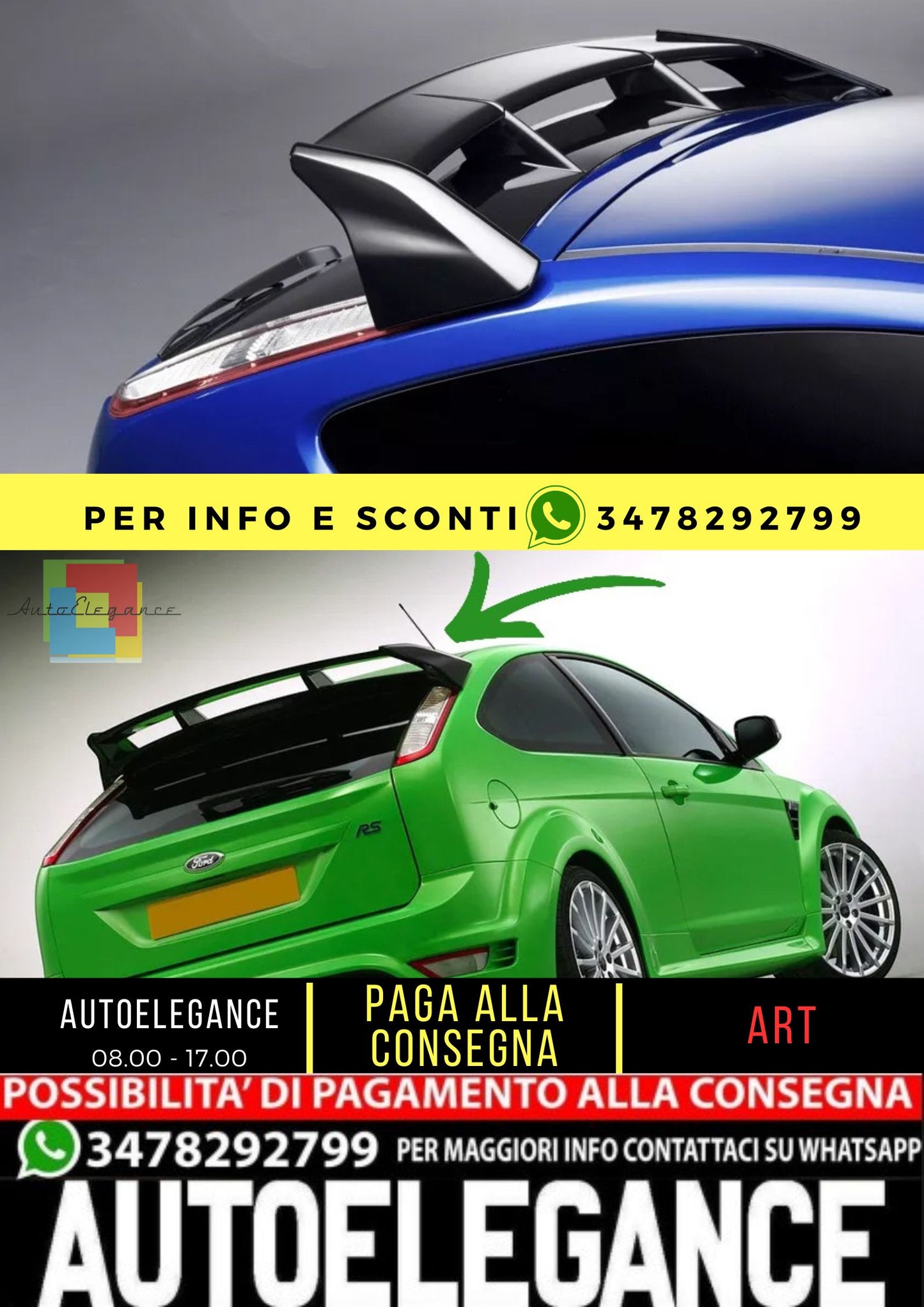 💥KIT SPOILER POSTERIORE ADATTO PER  FORD FOCUS 2 RS STYLE ( 2004-2011 )💥