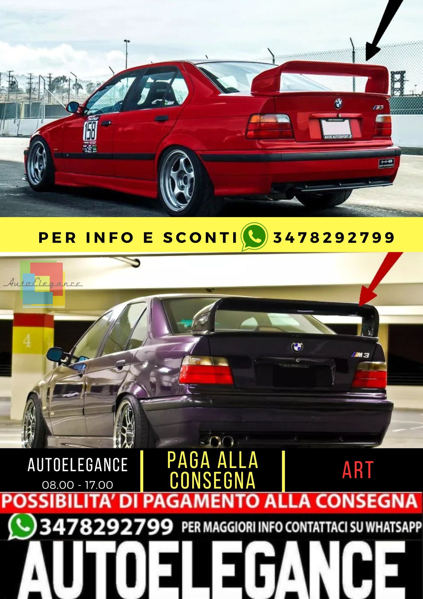 🖤KIT SPOILER ADATTO PER BMW SERIE 3 E36 STILE M3 GT CLASS 2 (1990-1999 )🖤