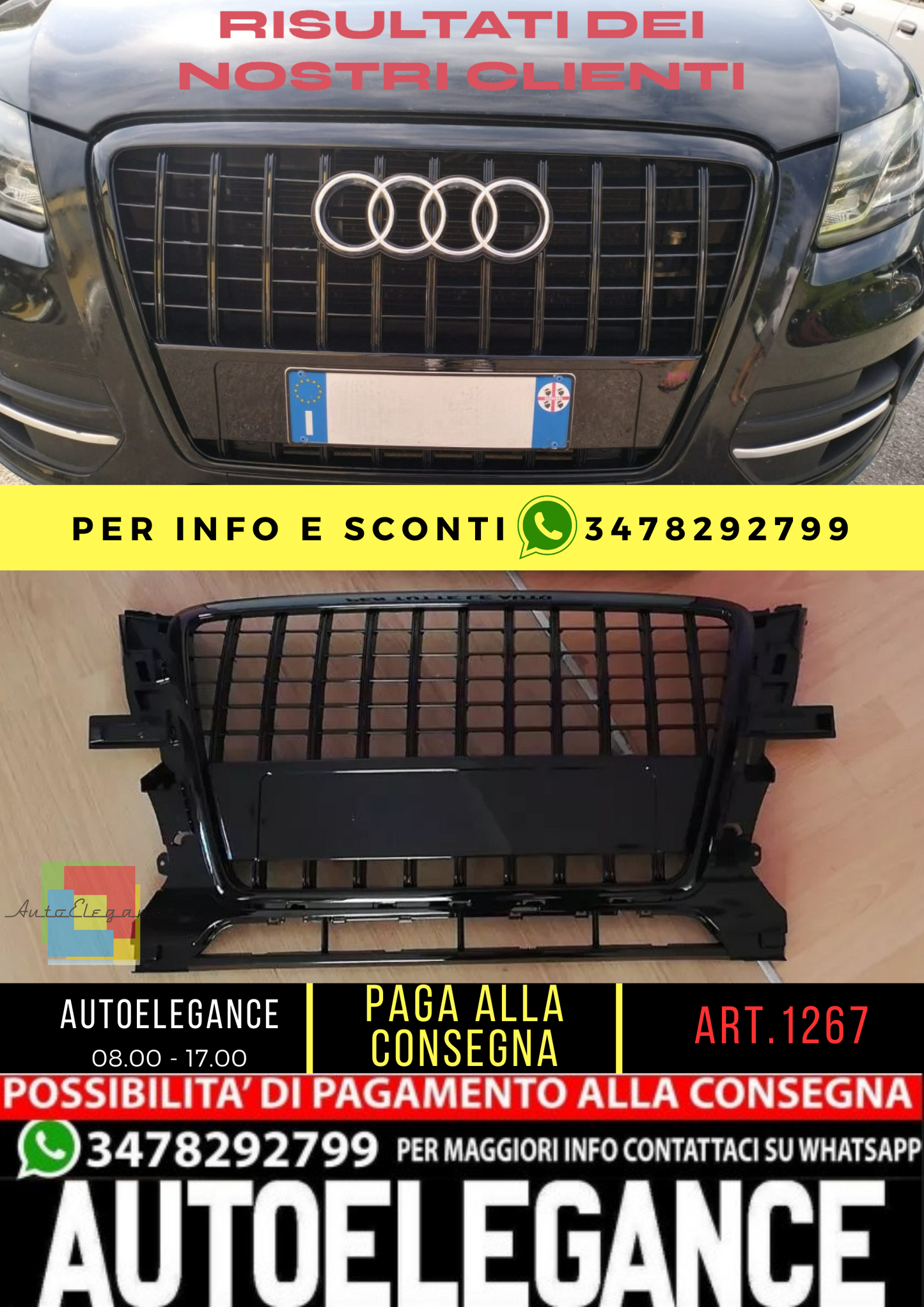 ✨1267 GRIGLIA ADATTA PER AUDI Q5 8R 2008-2012 LOOK SLINE SQ5 NERO LUCIDO✨