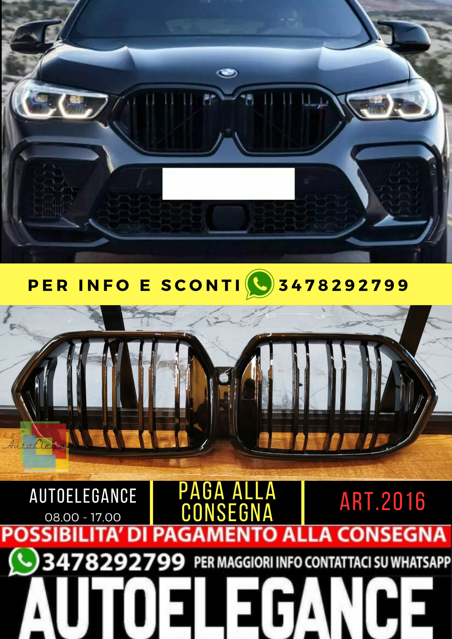 💎2016 GRIGLIA ADATTO BMW X6 G06 2019+ DOPPIA FASCIA NERA M SPORT💎