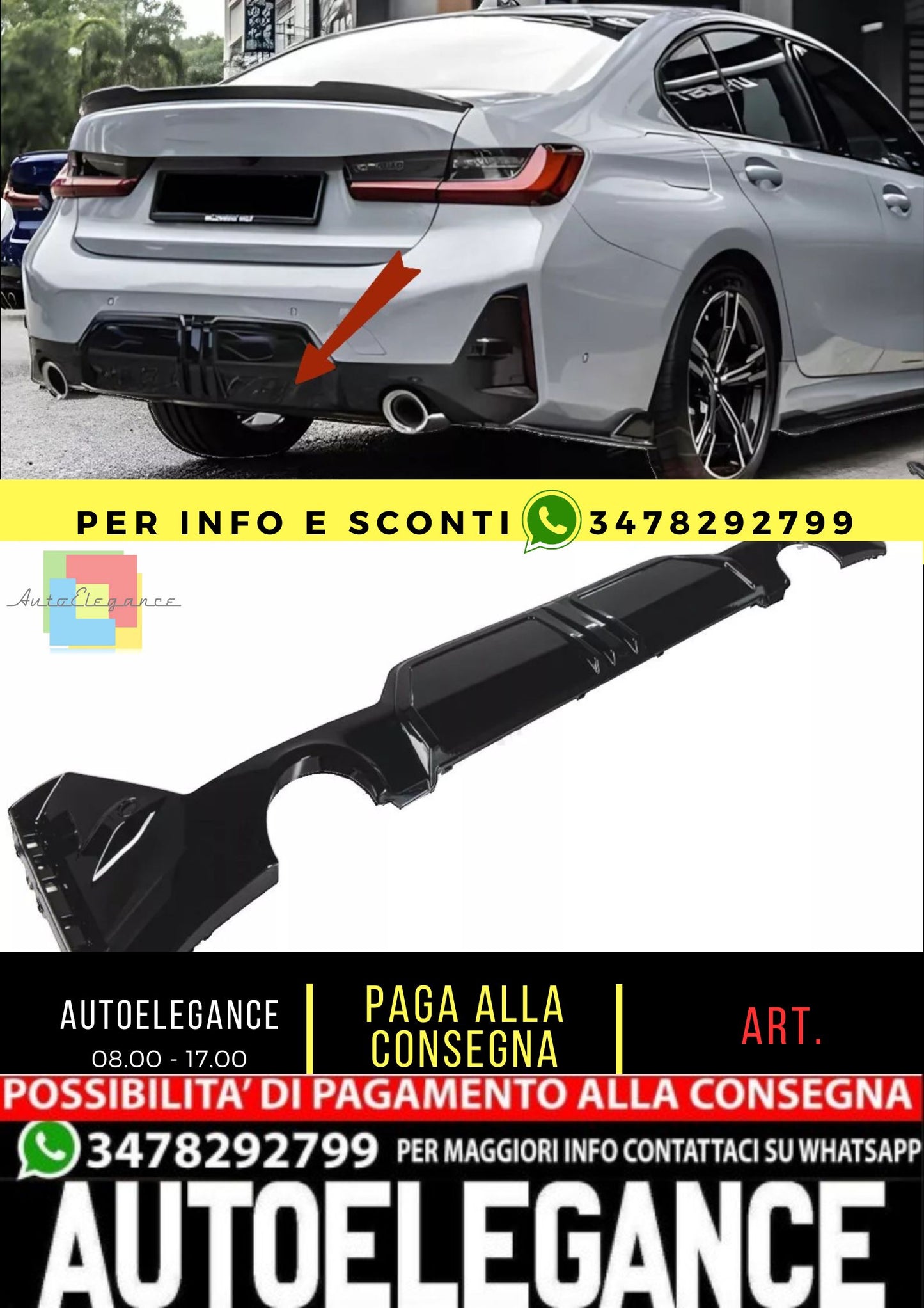 DIFFUSORE NERO LUCIDO ADATTO PER BMW SERIE 3 G20 / G21