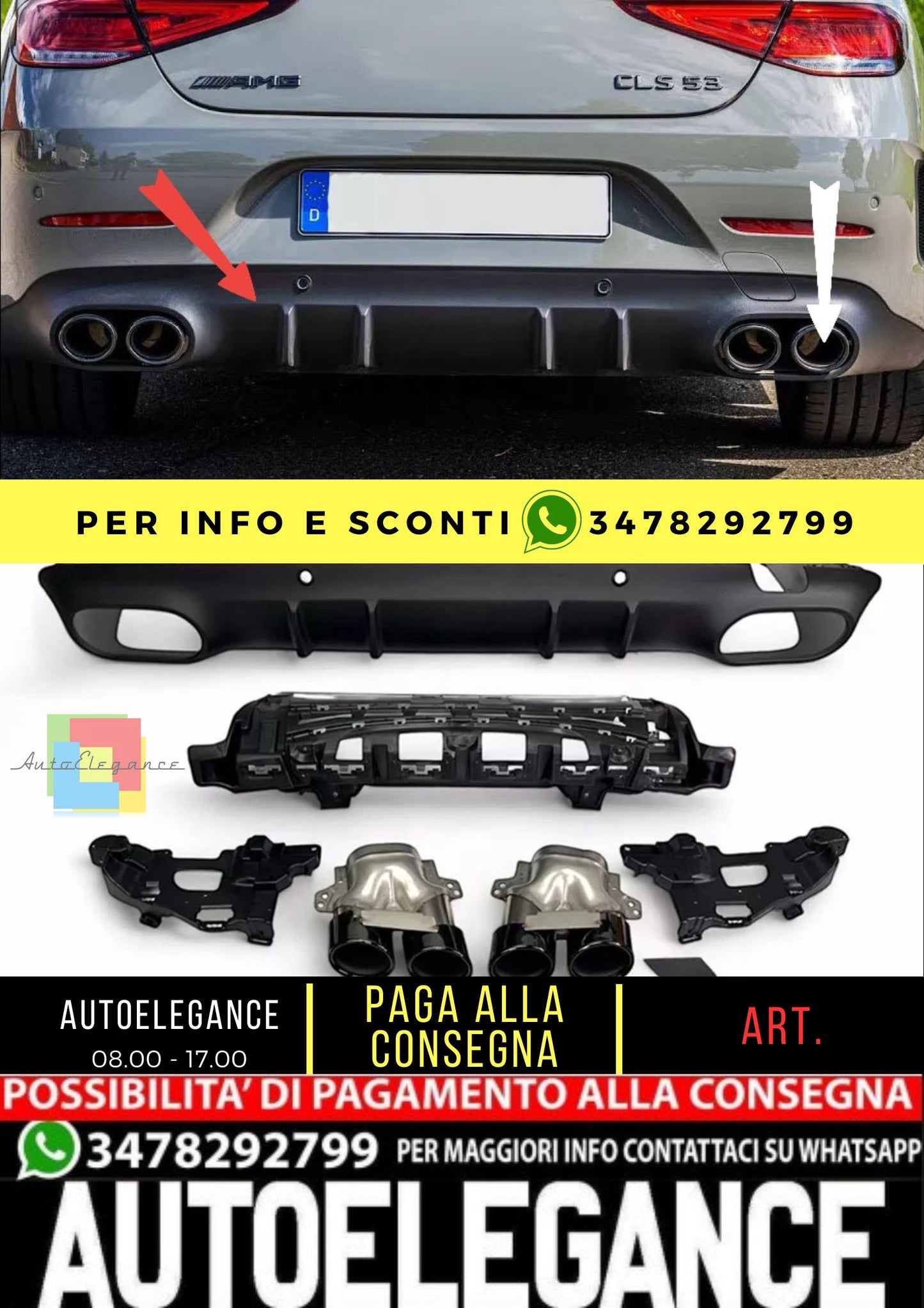 KIT DIFFUSORE ADATTO PER  Mercedes X257 C257 CLS + pezzi di scarico (NERO)