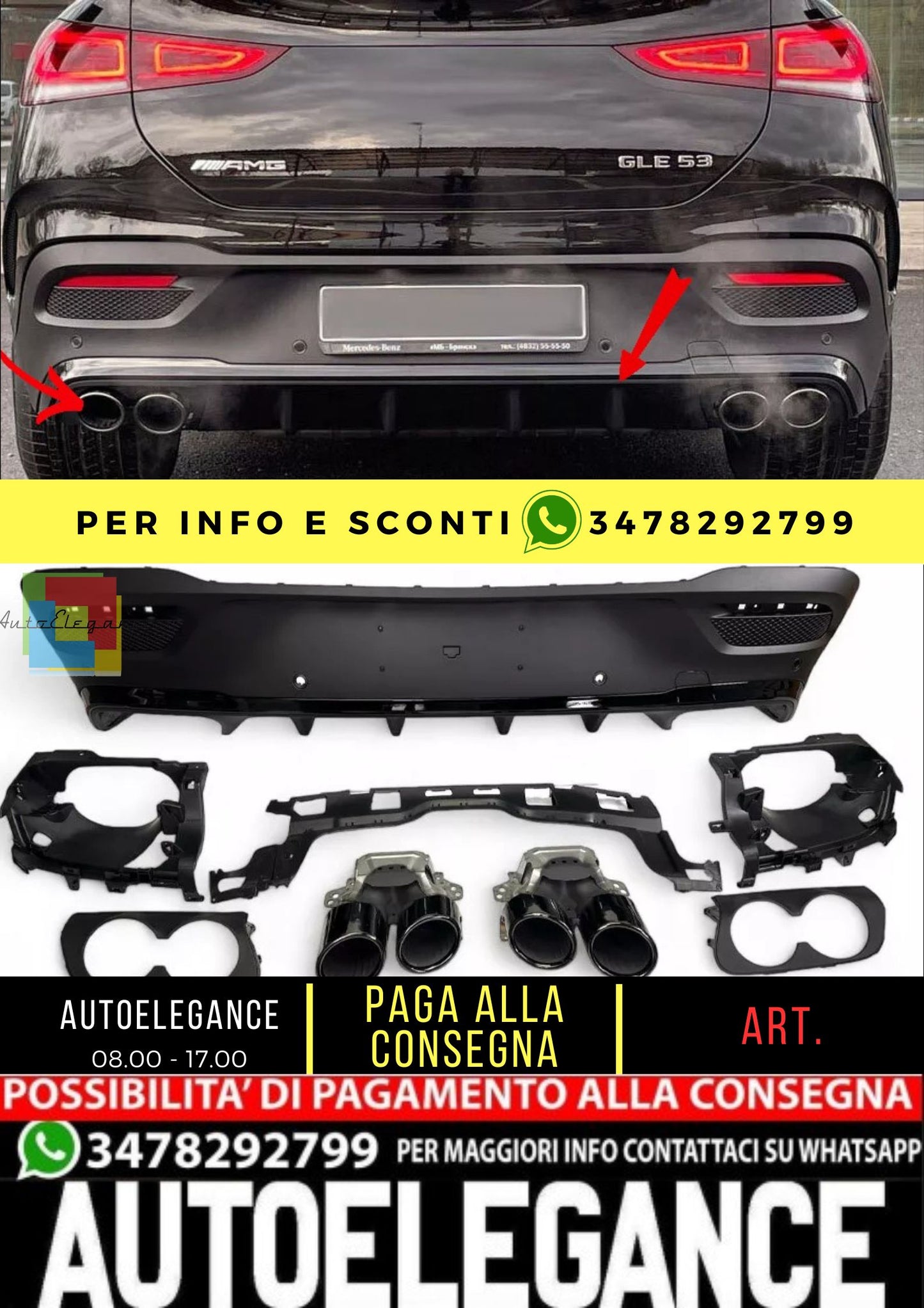 Diffusore+ terminali di scarico NERO ADATTO PER Mercedes W167 GLE COUPE