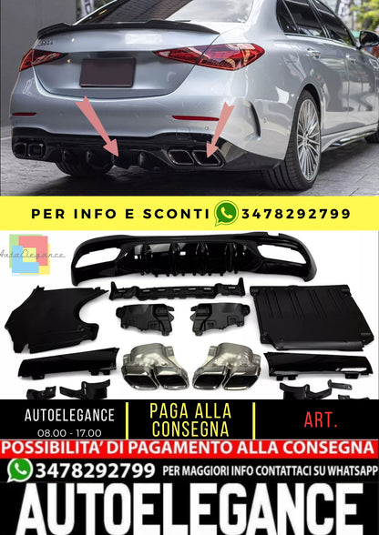 🔥Diffusore + terminali di scarico (CROMO) AMG LOOK adatto per Mercedes W206🔥