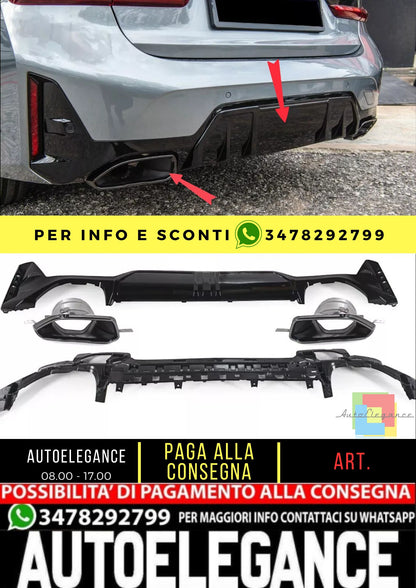 Diffusore + terminali di scarico (NERO) ADATTO PER BMW SERIE 3 G20 / G21 LCI