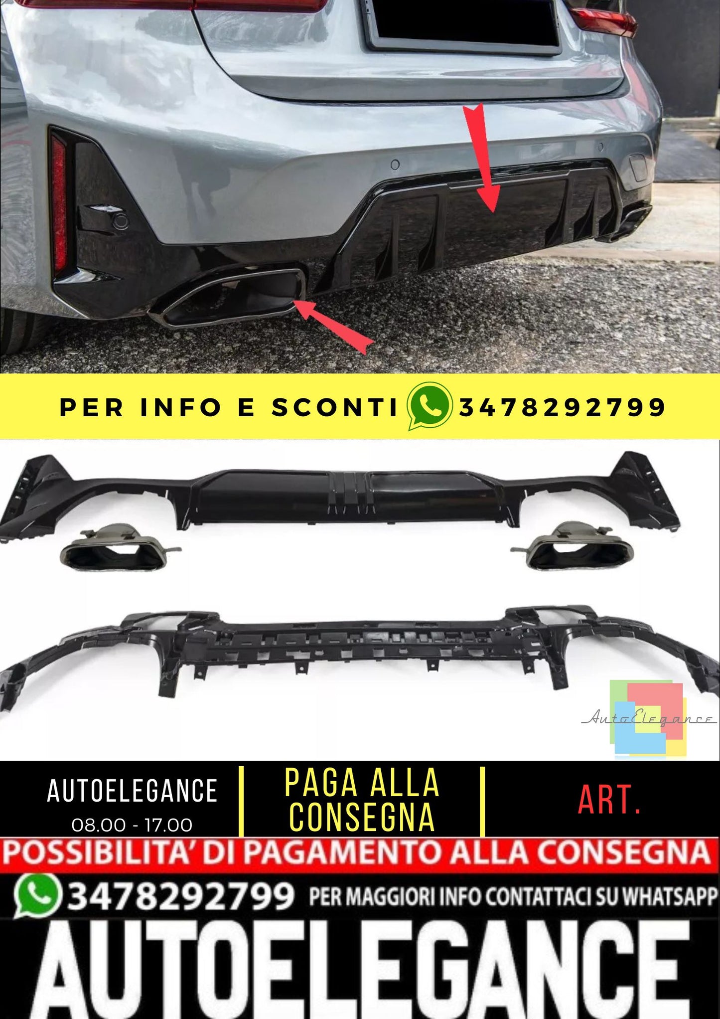 Diffusore + terminali di scarico(CHROMO)ADATTO PER BMW SERIE 3 G20 / G21 LCI