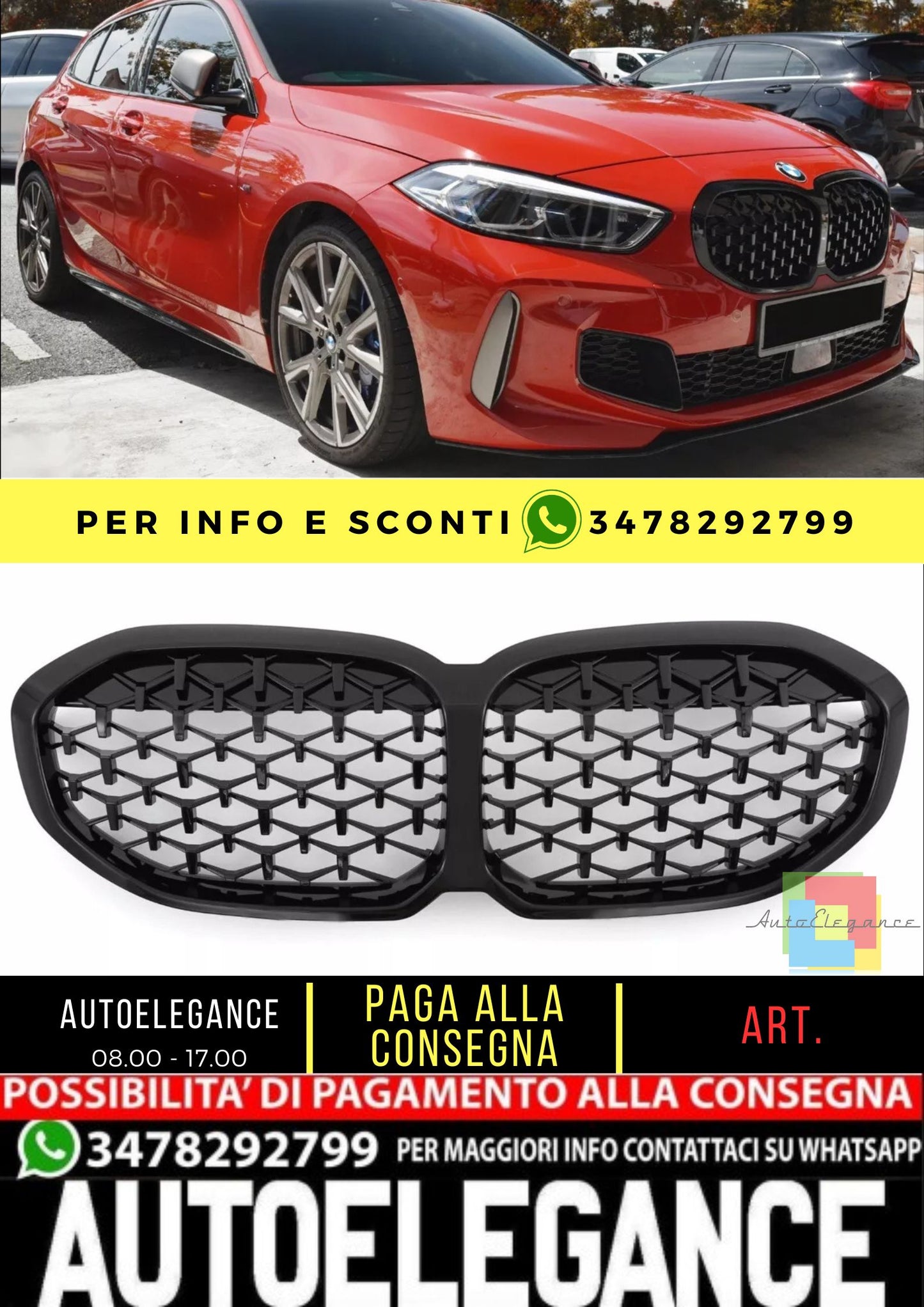 💯GRIGLIA  NERO LUCIDO ADATTE PER BMW SERIE 1 F40💯