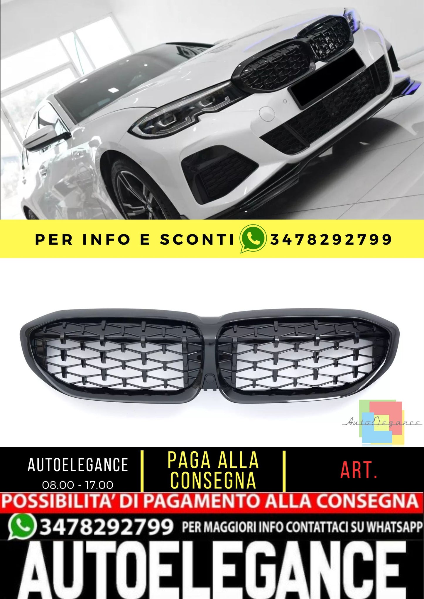 GRIGLIA RADIATORE NERO LUCIDO ADATTO PER BMW SERIE 3 G20 G21 pre-LCI