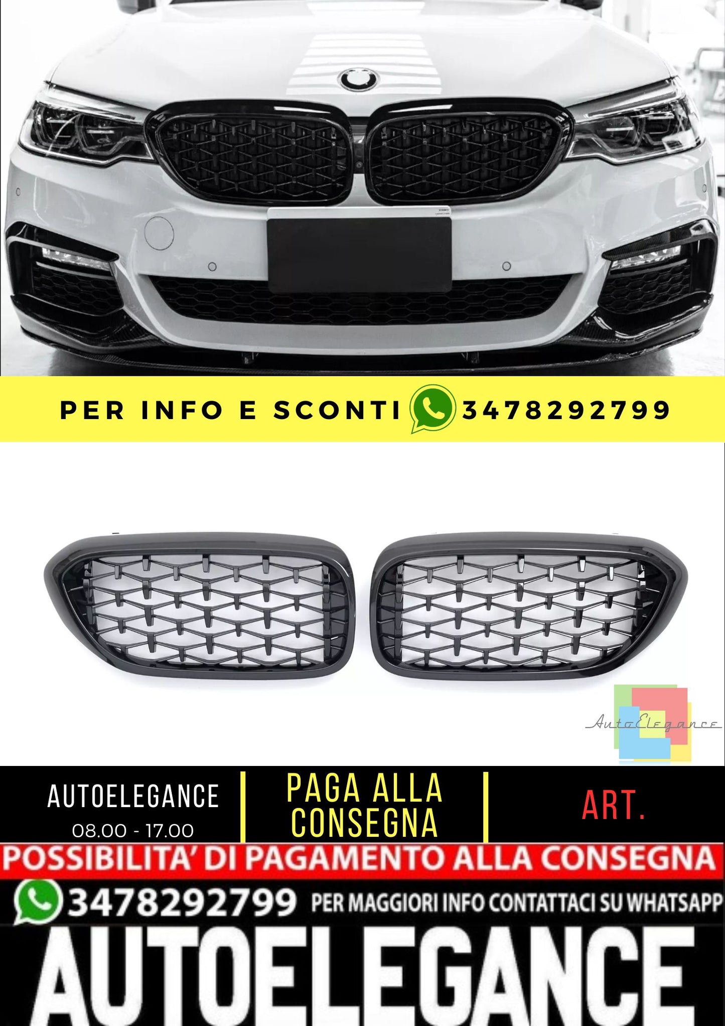 GRIGLIA DIAMANTATA NERO LUCIDO ADATTO PER BMW SERIE 5 G30 G31