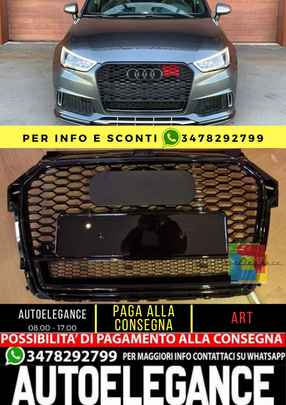 💎GRIGLIA ADATTO PER AUDI A1 8X LIFT 2016-2018 LOOK RS1 QUATTRO NERO LUCIDO💎