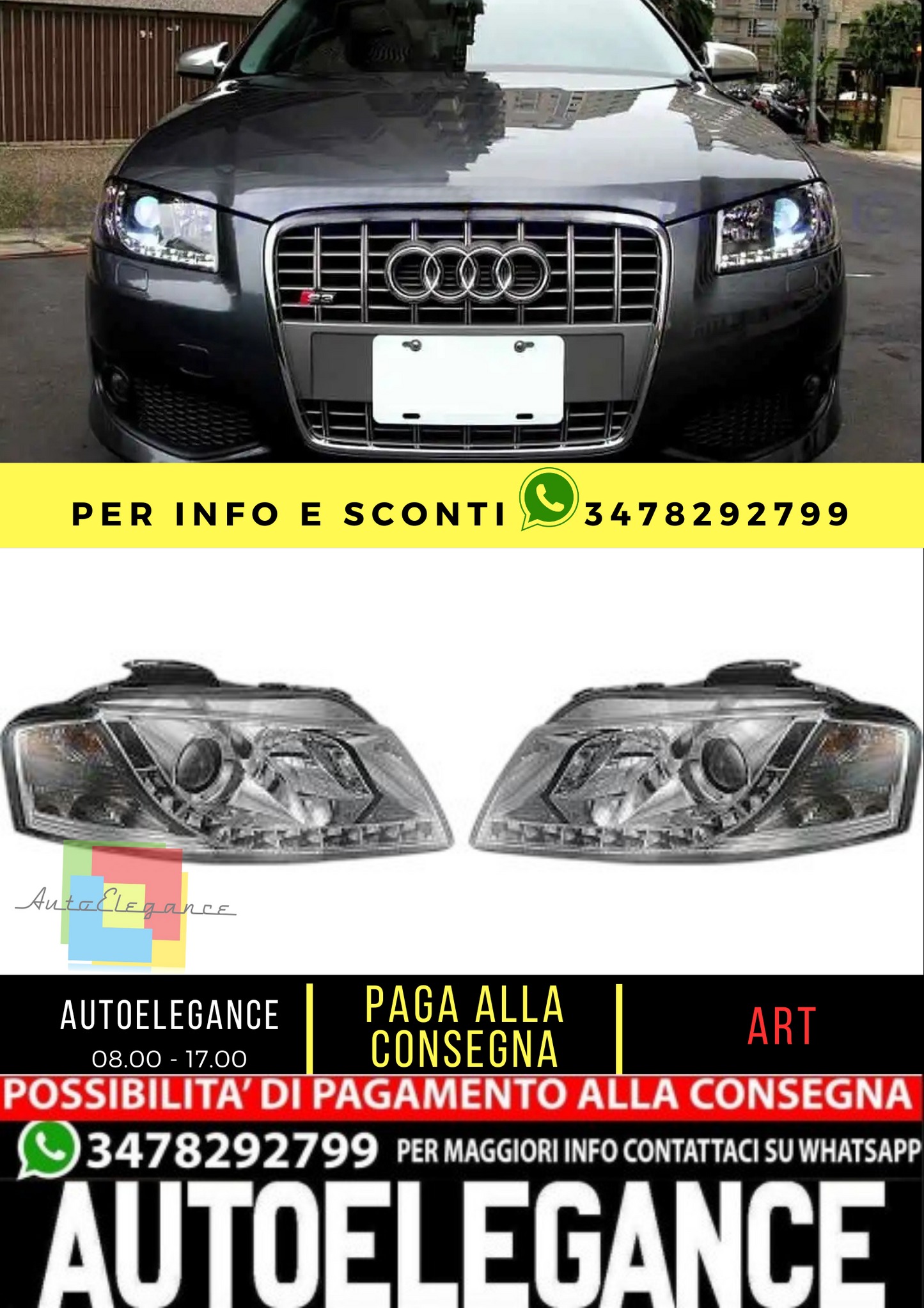 💎COPPIA FARI DAYLINE ADATTI PER AUDI A3 8P 2016-2018 💎