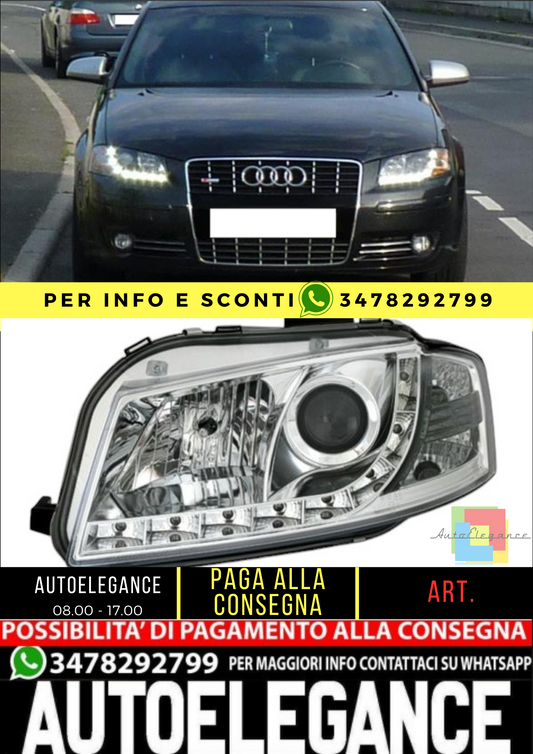 💎PAIR OF FRONT HEADLIGHTS SUITABLE FOR AUDI A3 8P 2003-2008 CHROME 💎