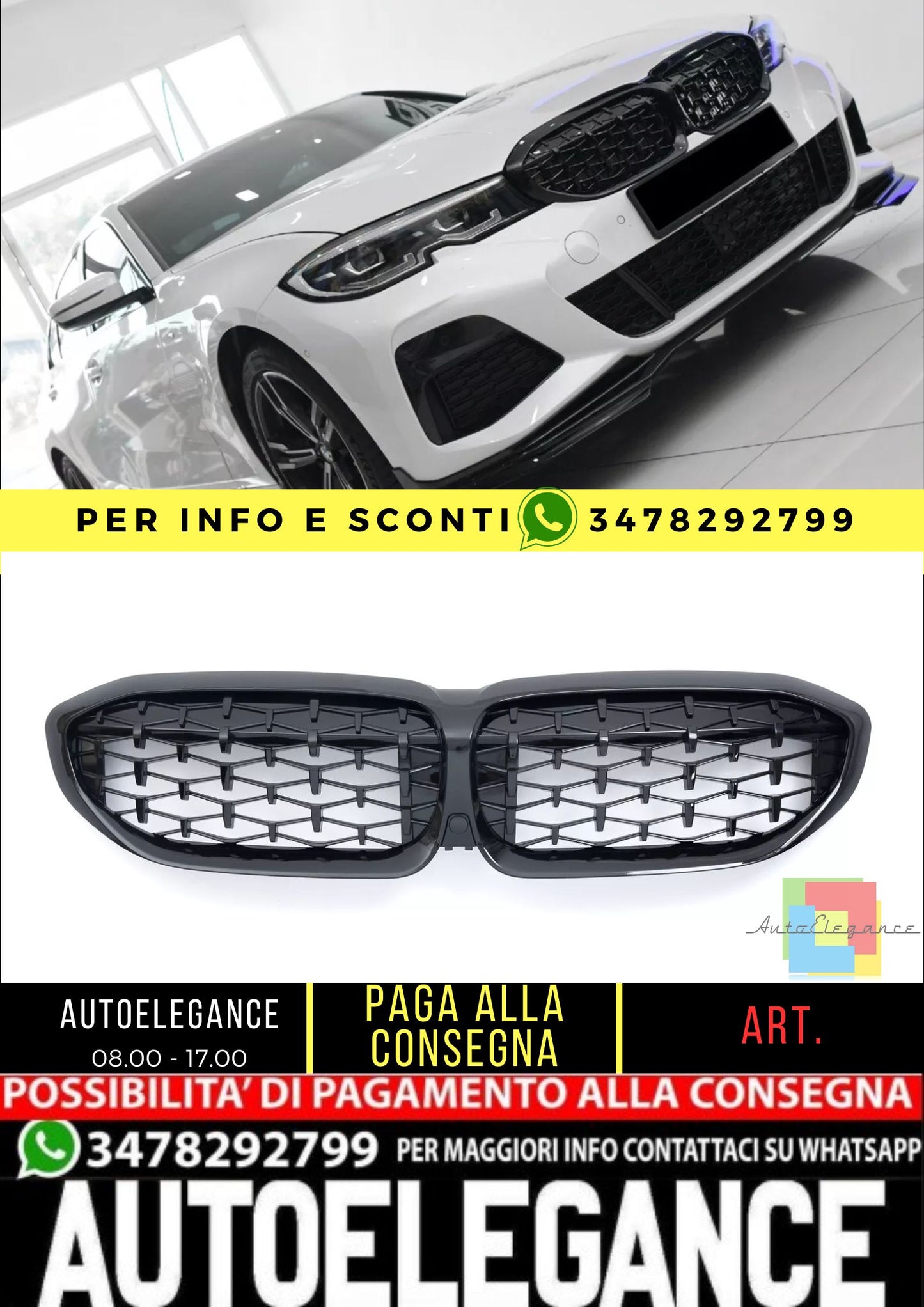 🌻GRIGLIA NERO LUCIDO ADATTO PER BMW SERIE 3 G20 G21 pre-LCI🌻