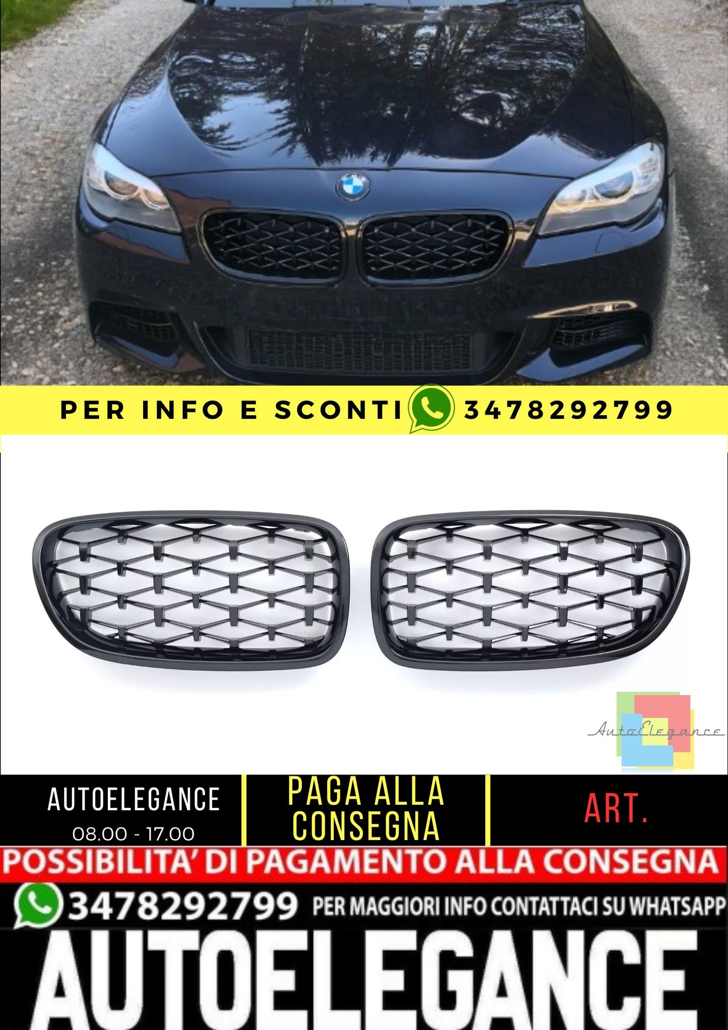 🤩GRIGLIA SPORTIVA DIAMANTE NERO LUCIDO ADATTO PER BMW SERIE 5 F10 F🤩