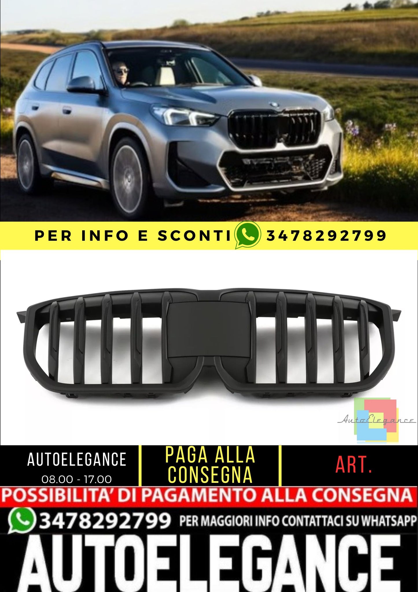 💎GRIGLIA SPORTIVA NERO OPACO ADATTA PER BMW X1 U11 DAL 2022💎