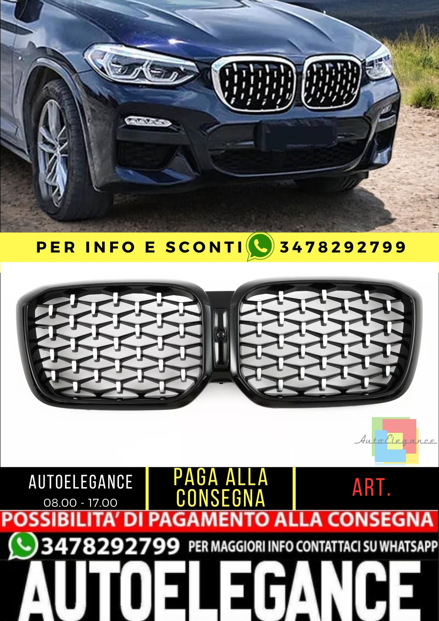 🔥GRIGLIA NERO CROMATO DIAMANTE ADATTO PER BMW X3 X4 G01 G02 🔥