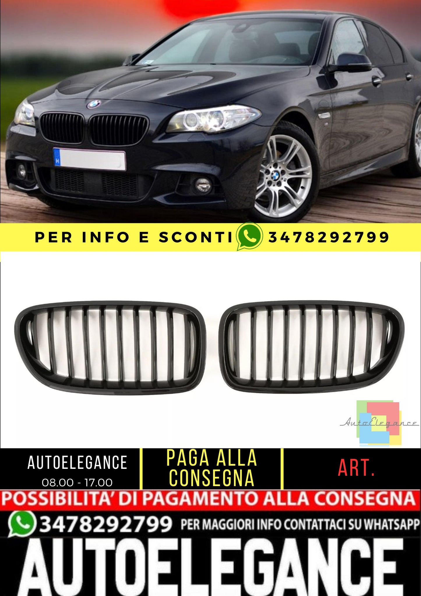 🖤GRIGLIA NERO LUCIDO ADATTA PER BMW SERIE 5 F10 F11🖤