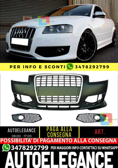 💎PARAURTI ANTERIORE ADATTO PER AUDI A3 8P 03-08 NERO CROMO💎