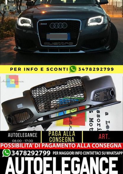 💎PARAURTI ANTERIORE ADATTO PER AUDI A3 8P 03-08 NERO CROMO LOOK RS3💎