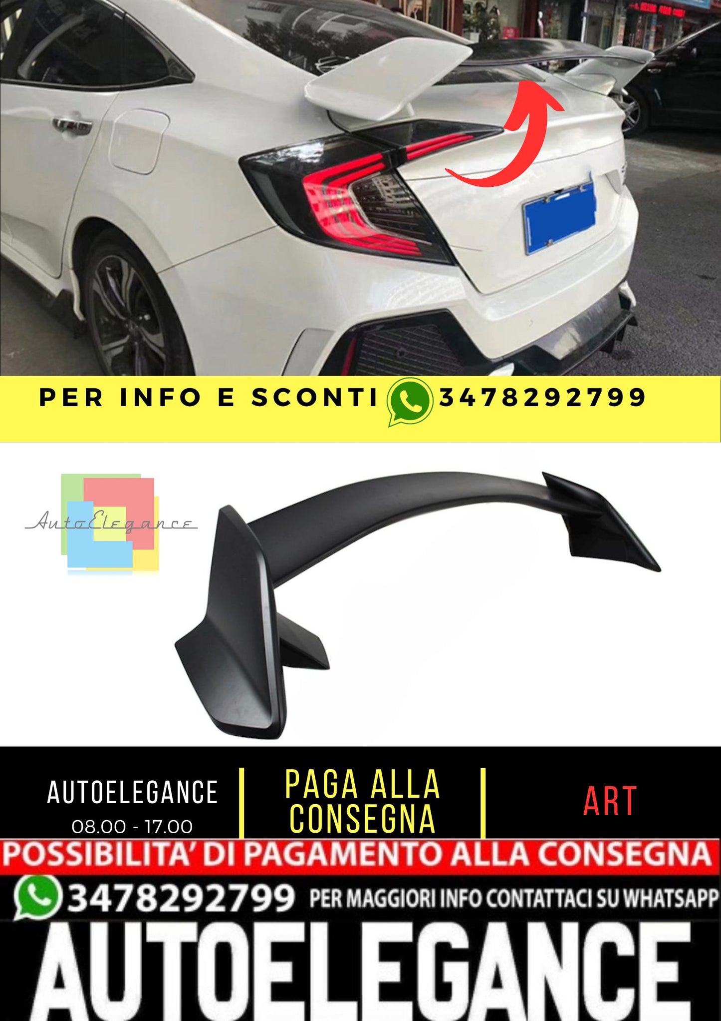 💎 SPOILER adatto per Honda Civic 10 Sedan 2015-2021