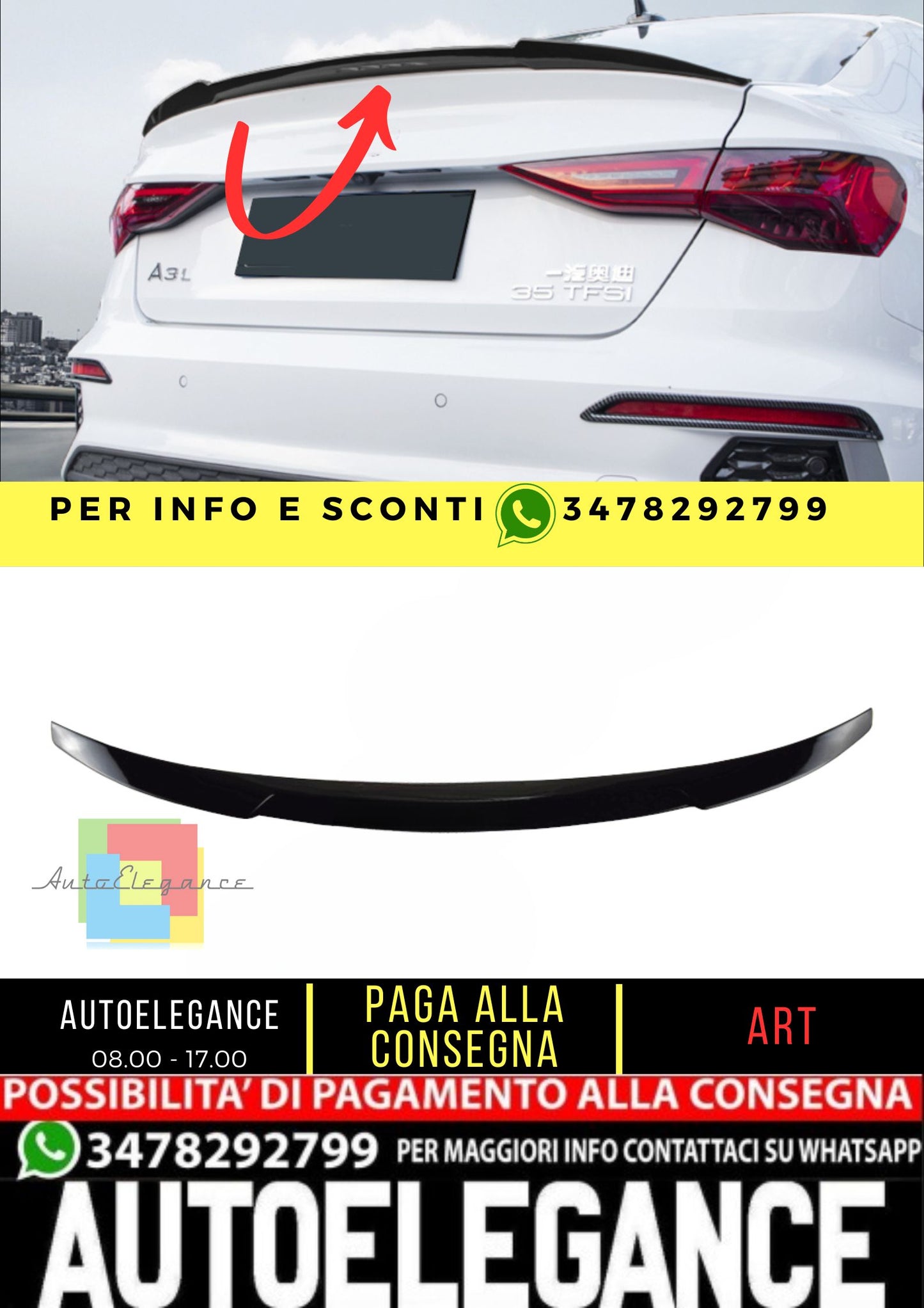 SPOILER adatto per Audi A3 8Y 2020+ Sedan