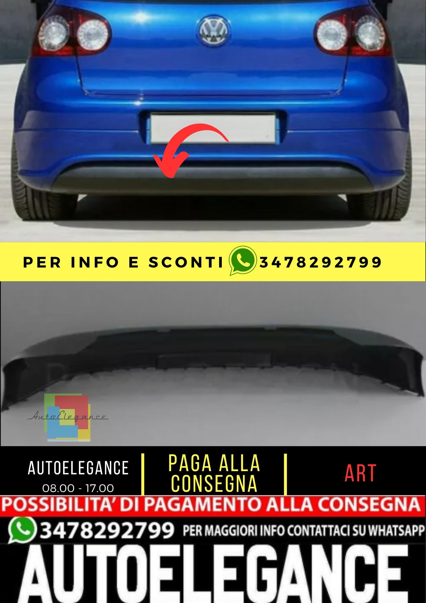 Spoiler posteriore sotto paraurti per VW GOLF 5 ABS "R32" Senza foro di scaric