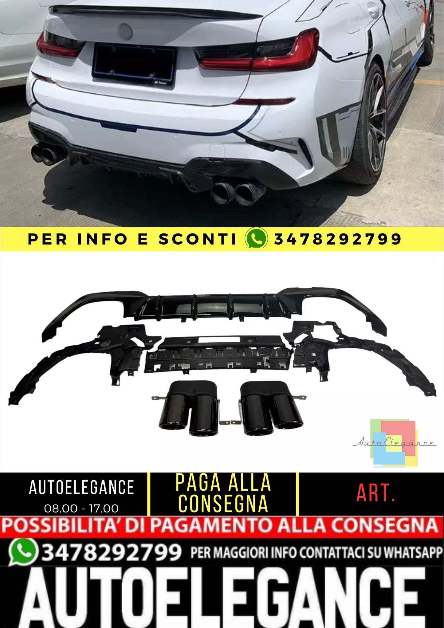 DIFFUSORE + PEZZI DI SCARICO NERO ADATTO A BMW SERIE 3 G20 / G20 2019-2022