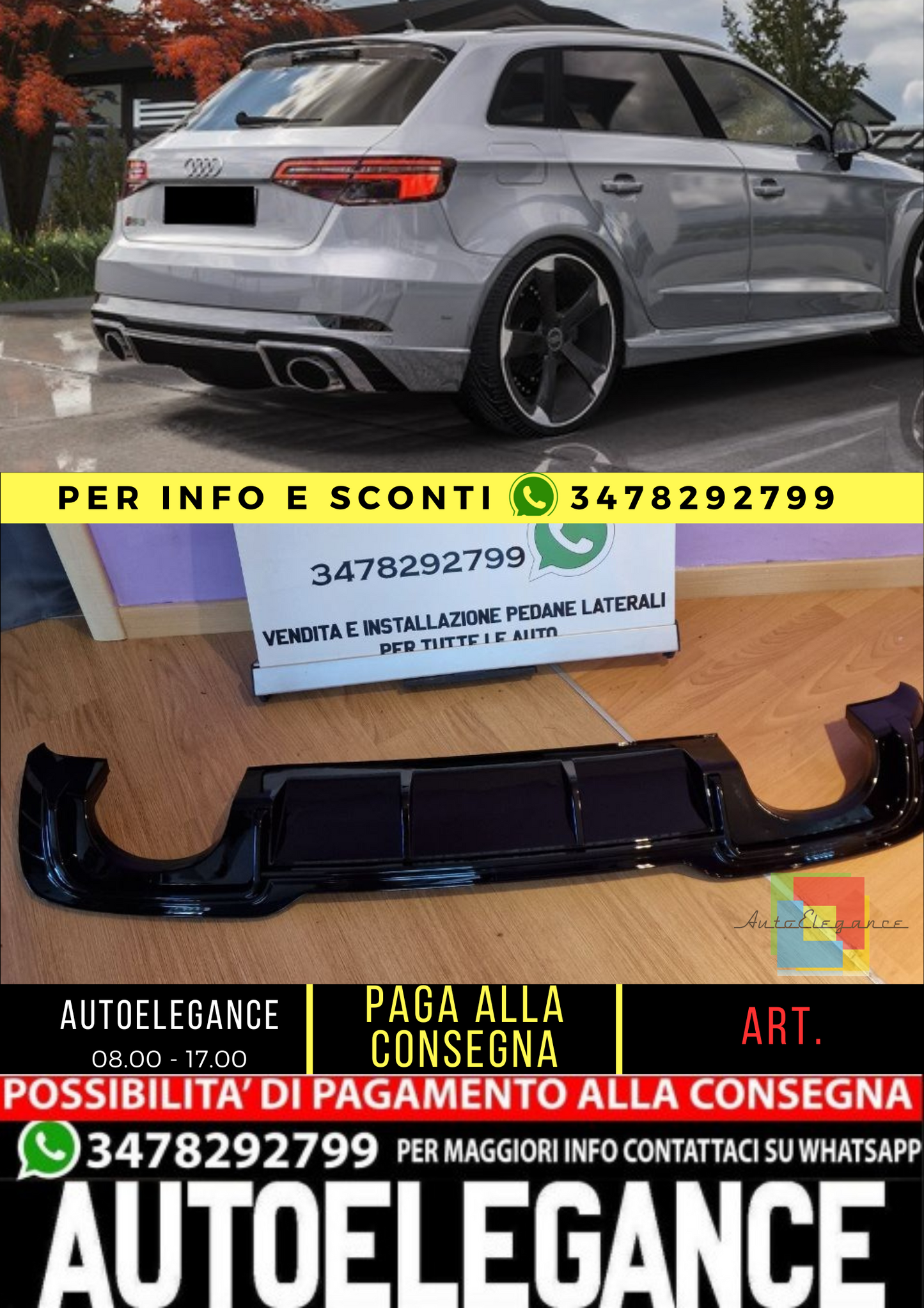 💥1033158 PARAURTI ANTERIORE ADATTO PER AUDI A3 2016-2020 NERO💥