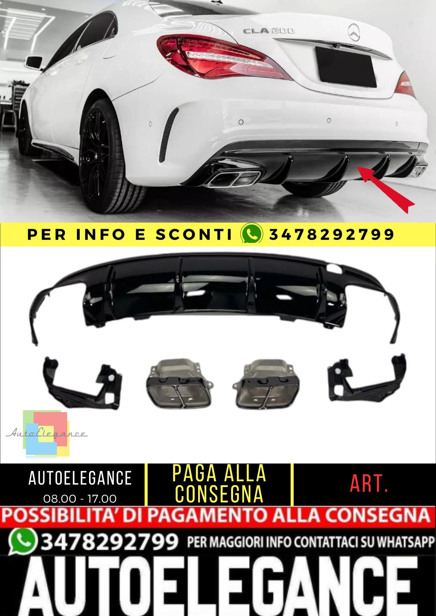 🤩Diffusore+Terminali Di Scarico Adatto Per Mercedes  CLA 45 AMG 🤩