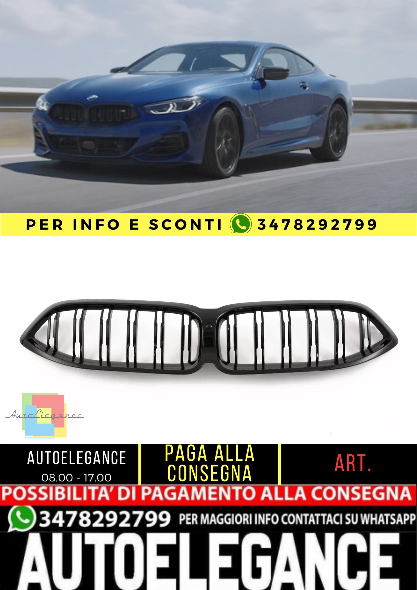 ⭐Griglia Adatto Per BMW SÉRIE 8 G14 G15 G16 NOIR BRILLANT LCI⭐