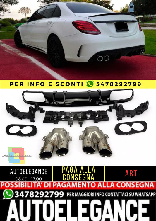 🤩Diffusore spoiler posteriore + terminali di scarico (CROMO) in C43 AMG LOOK🤩