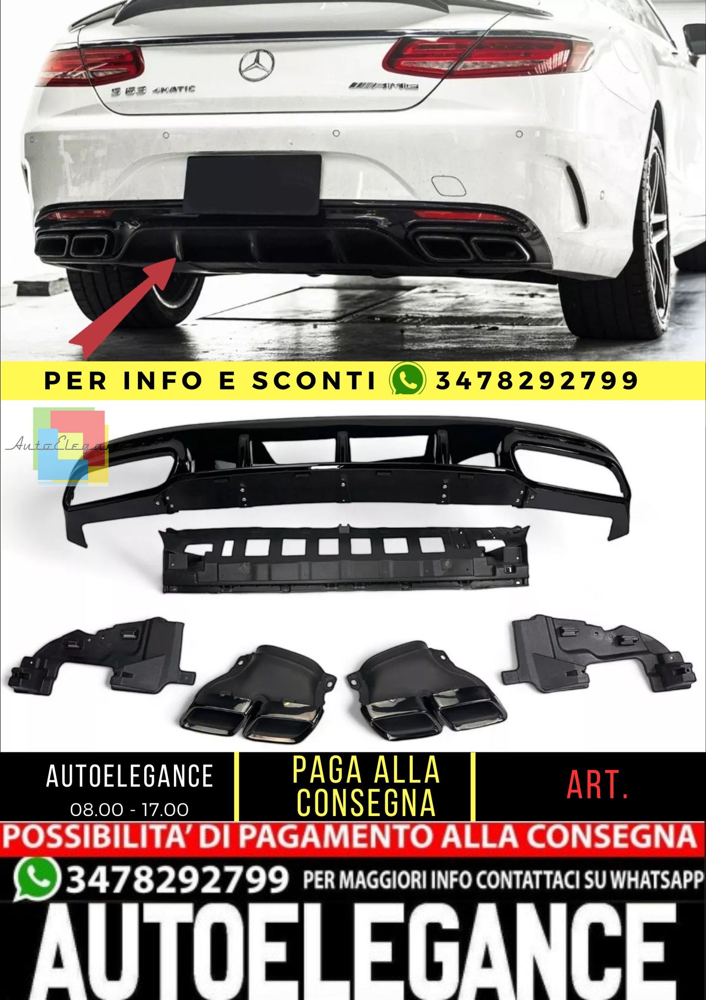 ✨Diffusore+ Terminali Di Scarico (NERO) Adatto Per Mercedes S-KL. C217.✨
