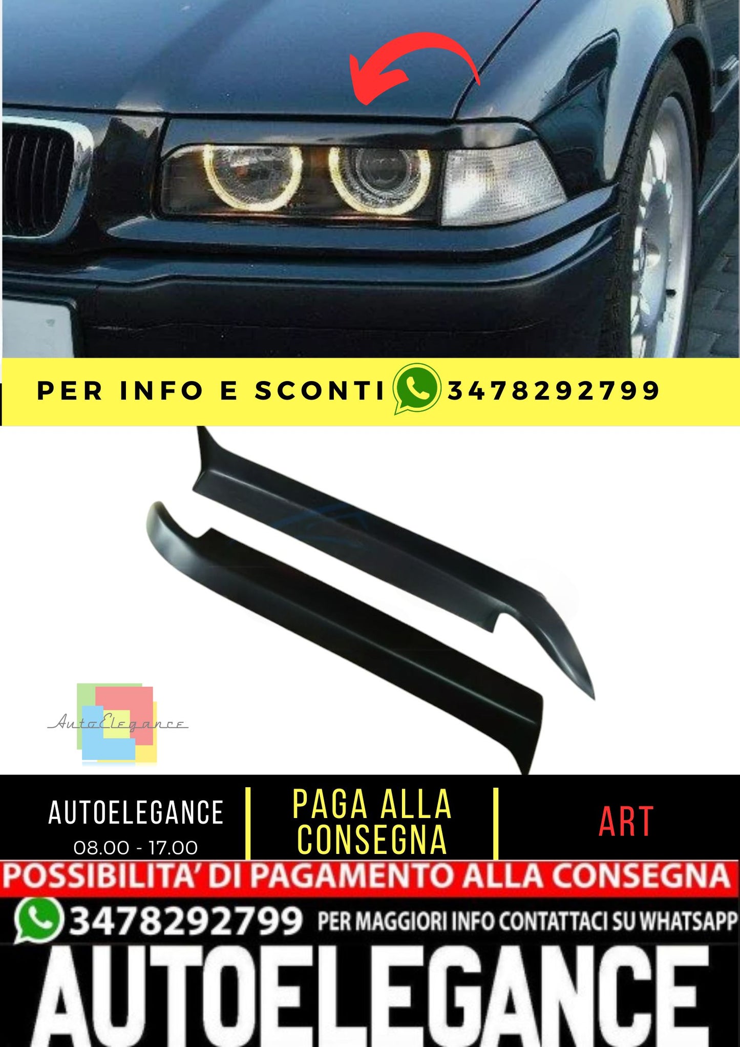 Sopracciglia per BMW 3 E36 1990-1999 ABS Plastica palpebre fari